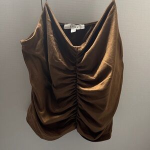 gaze Brown Satin Ruched Cowl Neck Camisole